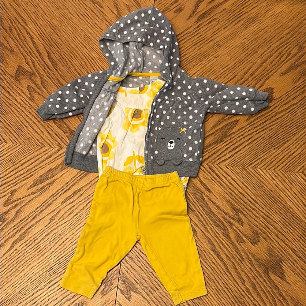 Gray Polka Dot Hoodie with Yellow Outfit Set